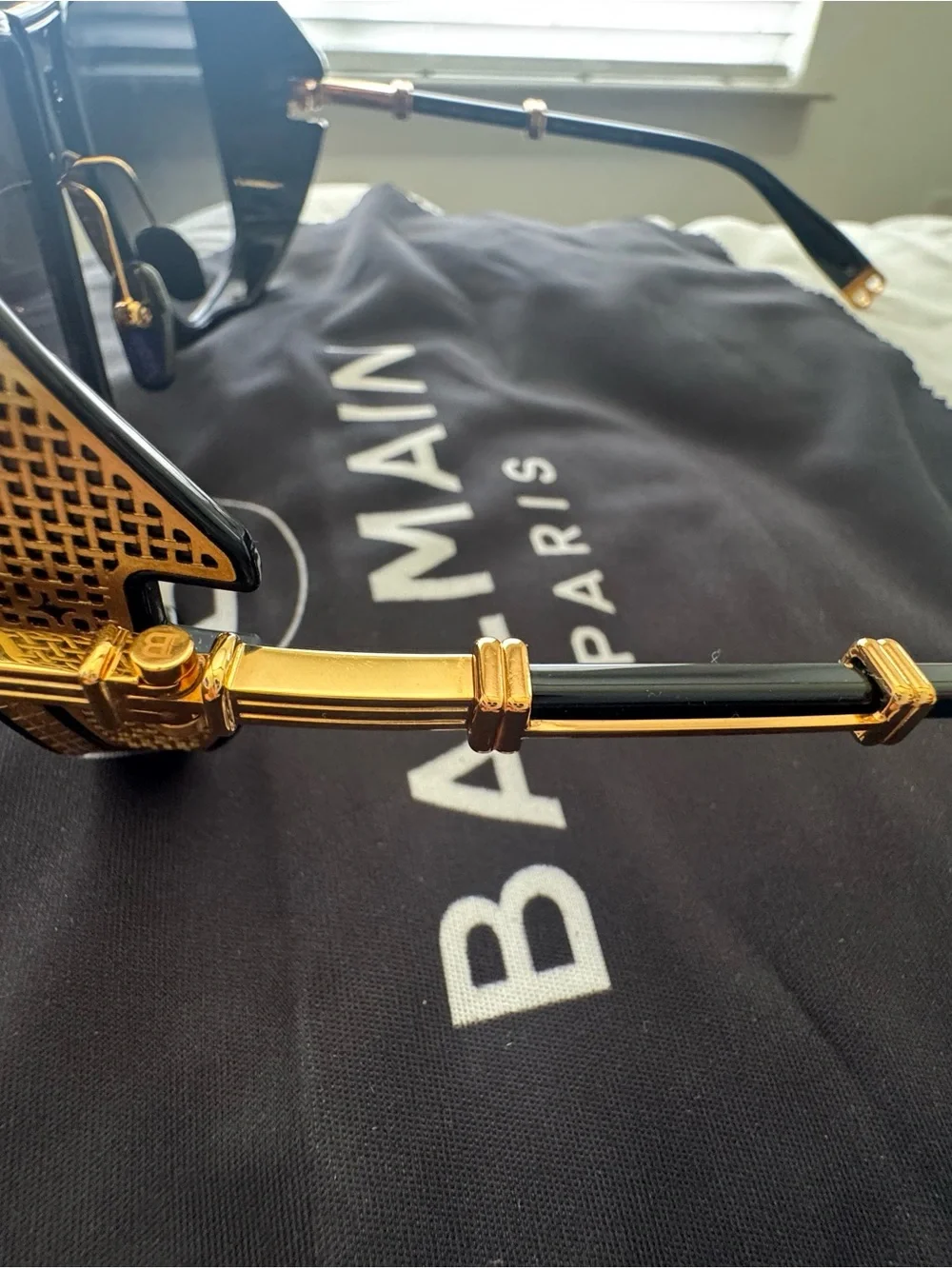 Balmain Men’s Black and Gold Sunglasses with Signature Accents